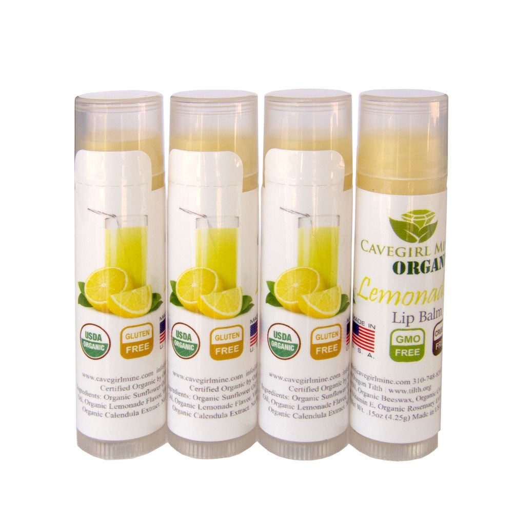 4-Pack Organic Lemonade Flavor Lip Balm. Certified USDA Organic.