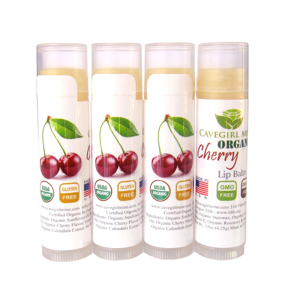 4-Pack Organic Cherry Flavor Lip Balm. Certified USDA Organic.